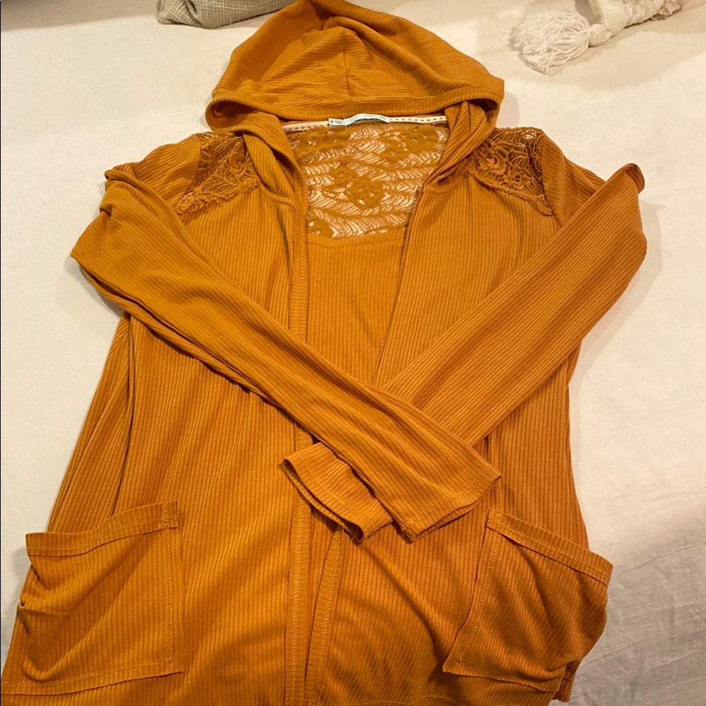 Maurices Mustard Hooded Cardigan